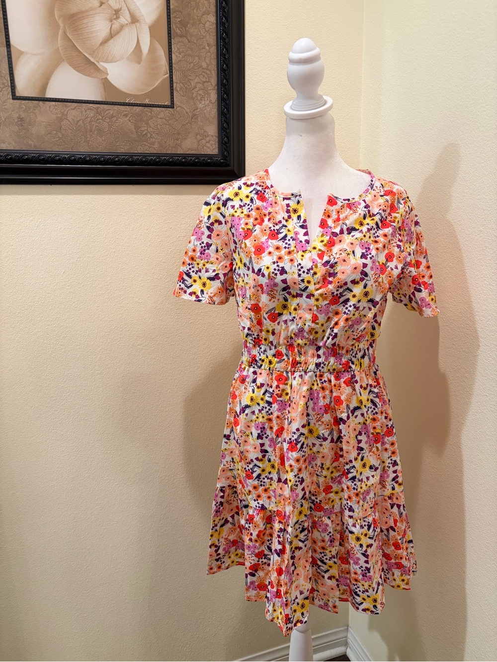 Kaii Bright Floral Mini Cotton Dress in White, Pink, Yellow, Purple size S NWT